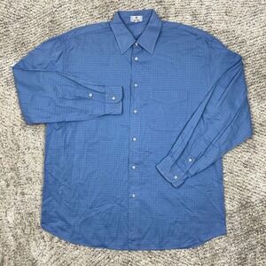 Zanella Shirt Mens 43 Long Sleeve Blue Button Front Collared Windowpane Italy